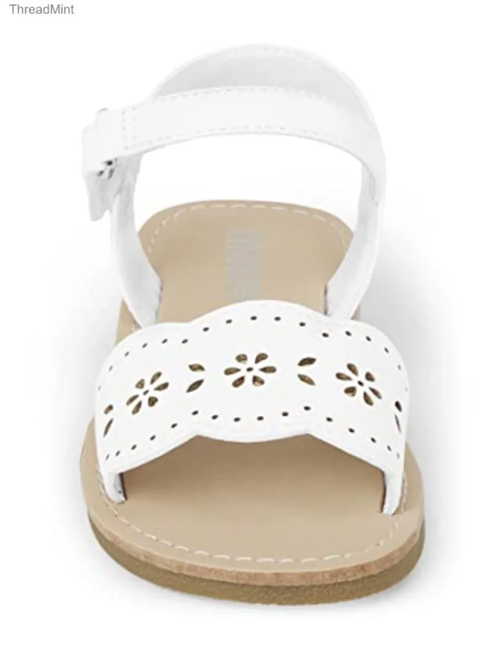 Girls Faux Leather Flat Sandals with Adjustable Ankle Strap